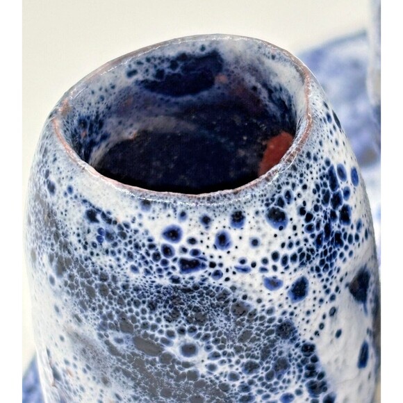 Vintage Clay‎ Art Pottery Figure Sitting w/Pots Primitive Blue Speckled Glazed - Picture 16 of 16